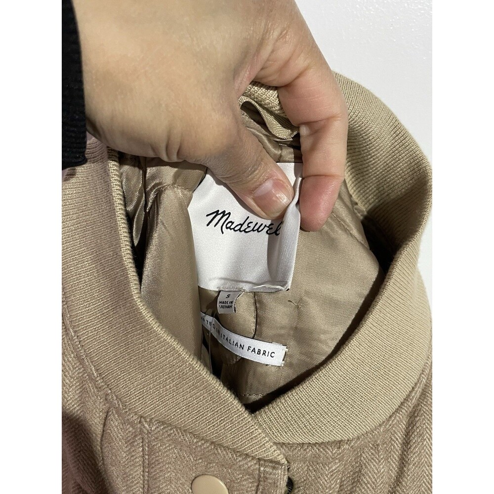 Madewell Quilted Oversized Wool Bomber Jacket Small Tan Chore Barn Minimalist - Picture 11 of 14